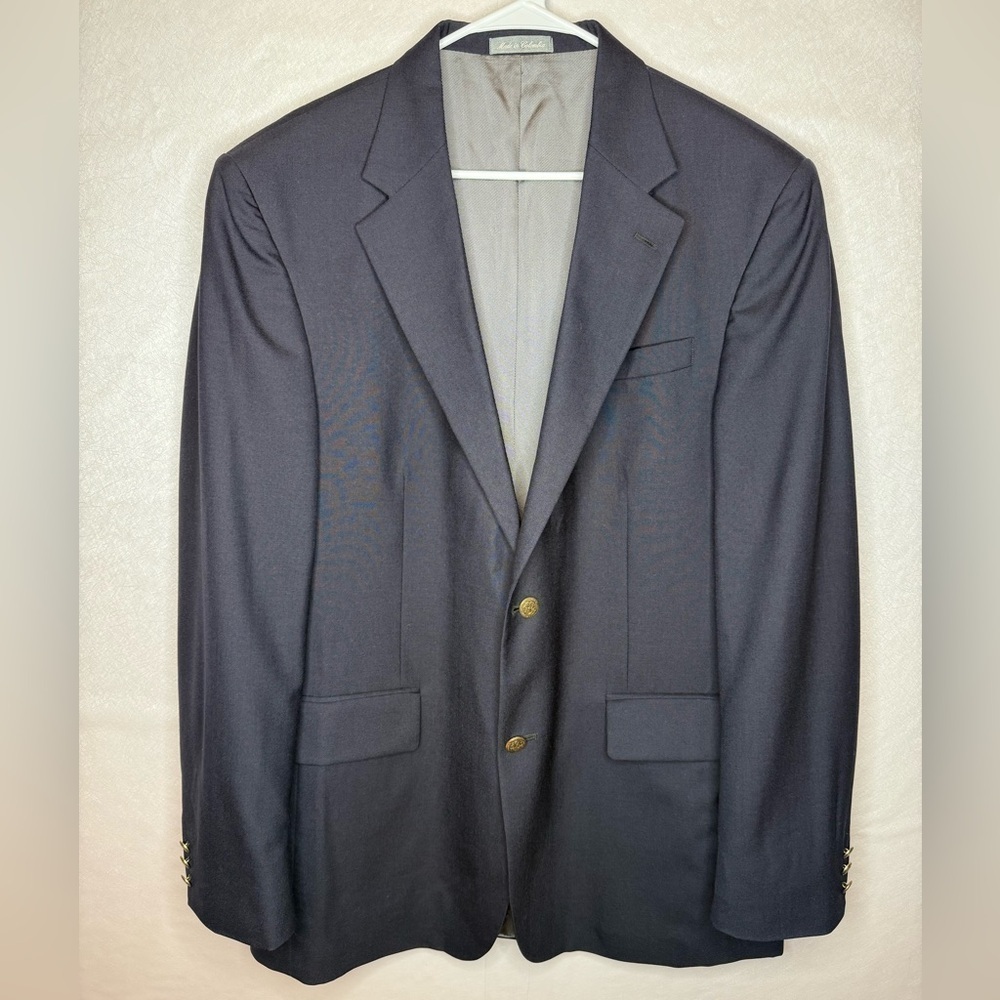 Oscar De La Renta Deep Navy Sport Coat Jacket Blazer 100% Wool 2 Button Size 44L